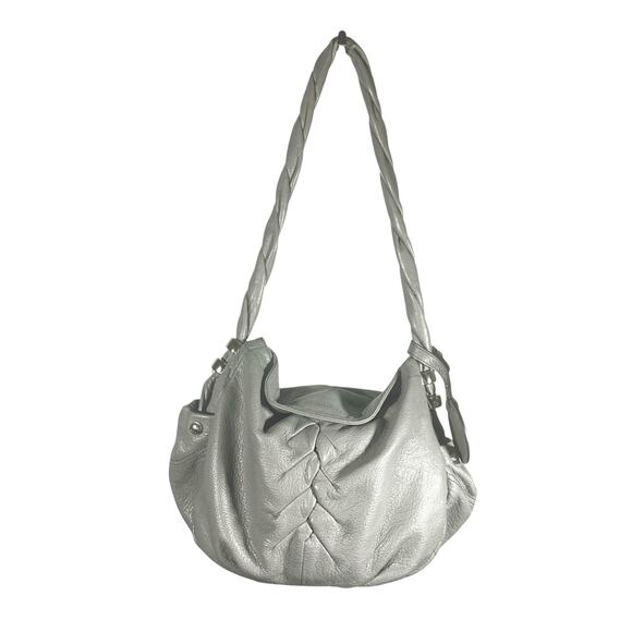 B. Makowsky Gray Leather Slouchy Shoulder Bag Purse Soft Pebbled Hobo - Picture 1 of 11